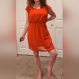 Chic Orange Cap Sleeve Mini Dress
